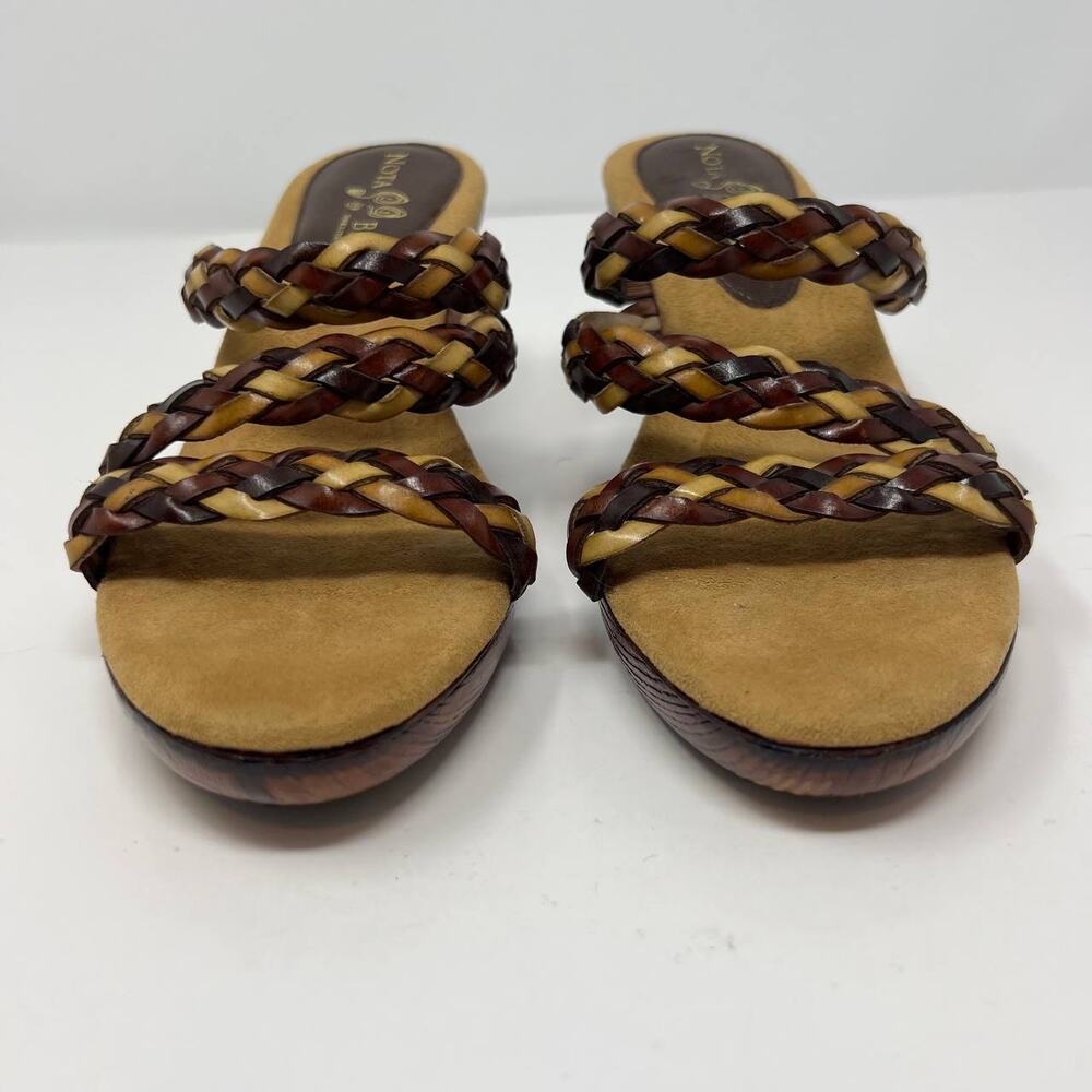 Nota Bene Sandals Women's 7 Wood Kitten Heel Strappy Leather RARE Non-Slip EUC - Picture 3 of 12
